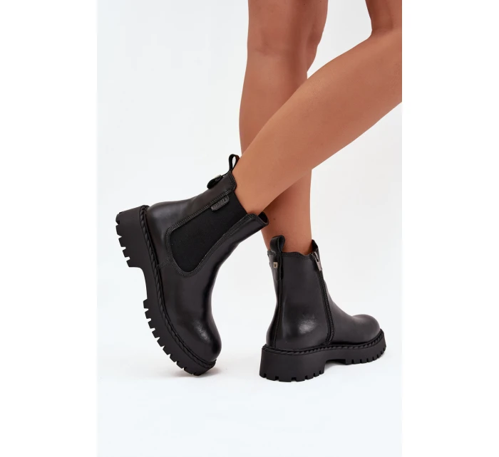 Dámské zateplené kožené boty na zip Big Star – černé