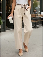 Dámské kalhoty s vysokým pasem a záševky béžové FashionStreet UY2900 Dámské kalhoty s vysokým pasem a záševky béžové FashionStreet UY2900