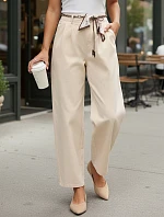 Dámské kalhoty s vysokým pasem a záševky béžové FashionStreet UY2900