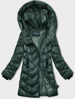 Tmavě zelená dámská zimní bunda s asymetrickým zipem (B8167-10)