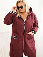 Dámská bunda Plus Size prošívaná s kapucí a sportovními manžetami švestková