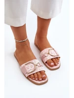 Lesklé Dámské Žabky S Ozdobou Růžové Taleci