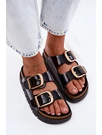 Lakované dámské pantofle na platformě se zlatými klipsy Lee Cooper LCW-26-35-4459L Černé