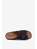 Kožené dámské nazouváky na suchý zip model 22199990 tmavě modré - Inblu