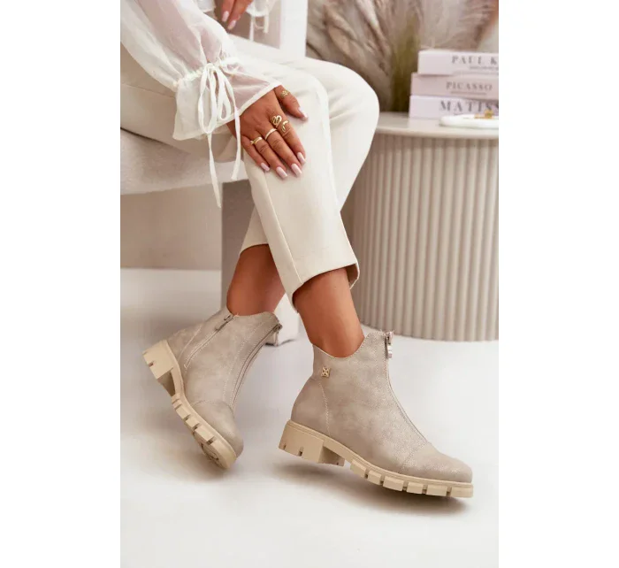 Zateplené Dámské Kotníkové Boty S Eko Kožené Zlaté model 20712781 - Kesi Zateplené Dámské Kotníkové Boty S Eko Kožené Zlaté model 20712781 - Kesi