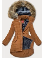 Asymetryczna kurtka zimowa damska karmelowa (m-21301) Asymetryczna kurtka zimowa damska karmelowa (m-21301)