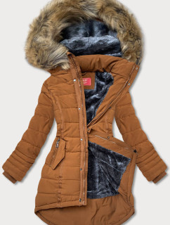 Asymetrická dámská zimní bunda v karamelové barvě (M-21301)