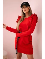 Dámské šaty s volánky a páskem červený