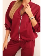 Dámský bavlněný komplet se širokými nohavicemi a mikinou na zip bordový Dámský bavlněný komplet se širokými nohavicemi a mikinou na zip bordový