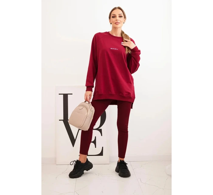 Dámská souprava bavlněná mikina a legíny s nápisem Minimal bordový