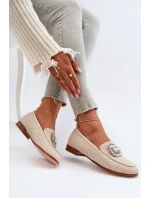 Dámské mokasíny na ploché podrážce s přezkou béžové D&A MR38-676