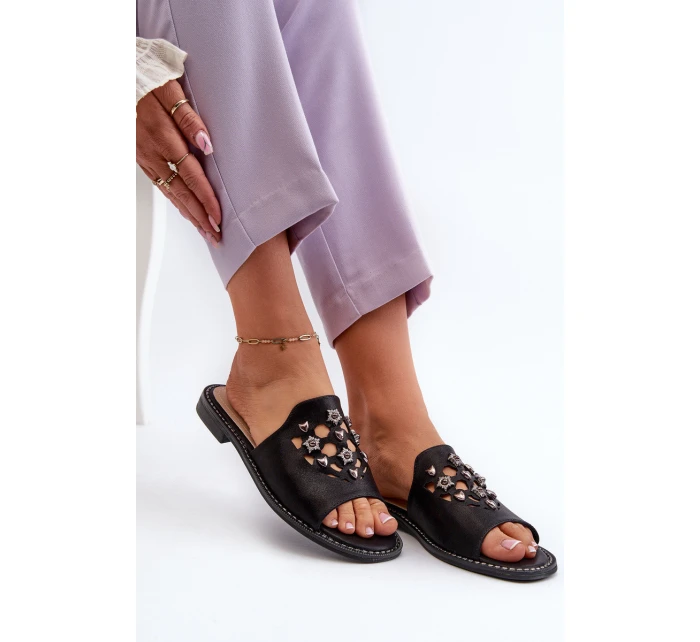 Lesklé dámské sandály s ozdobami S.Barski KV27-063 černé