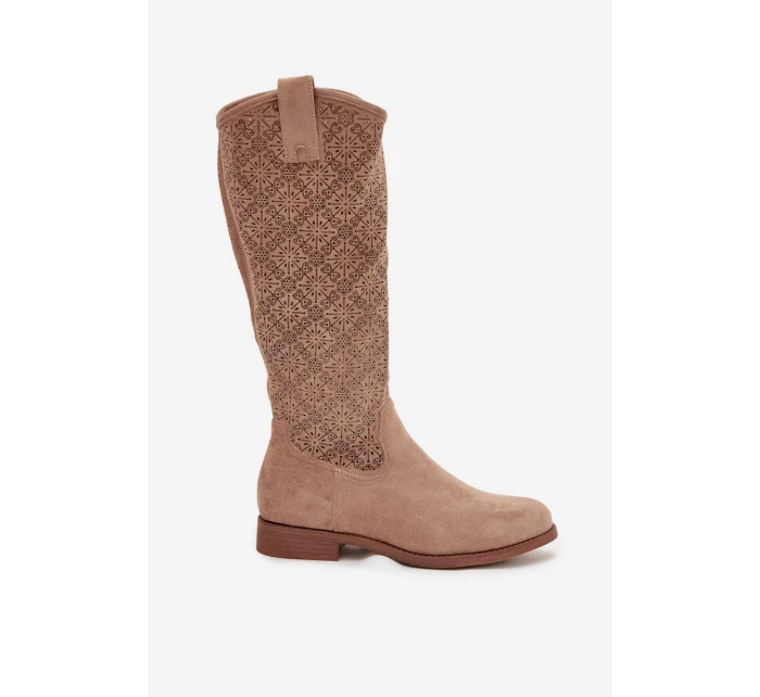 Dámské kozačky s na nízkém podpatku béžové model 21713453 - S.Barski Dámské kozačky s na nízkém podpatku béžové model 21713453 - S.Barski