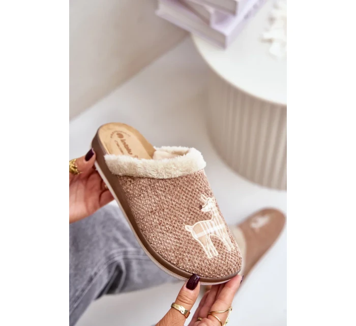 Dámské Pantofle S Sobem A Kožíškem Inblu CT000034 Béžové