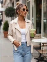 Ramoneska damska skórzana z zamkami beżowa FashionStreet TY5643