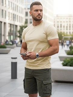 Pánské klasické béžové tričko FashionStreet RX5676