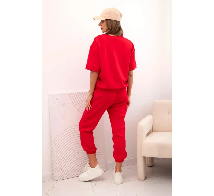 Dámský viskózový komplet s krátkým rukávem a nohavicemi červený