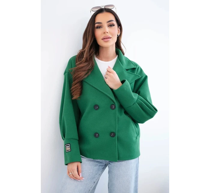 Dámská krátká dvouřadová bunda s límcem zelená