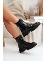 Lakové boty s zipem na kotníku černé Groesta