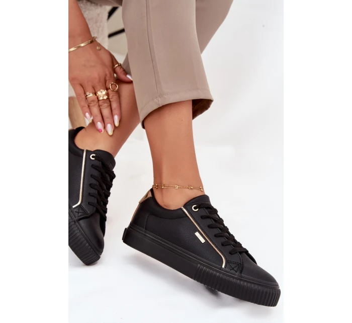 Dámské tenisky z eko kůže Big Star – černo-zlaté Dámské tenisky z eko kůže Big Star – černo-zlaté