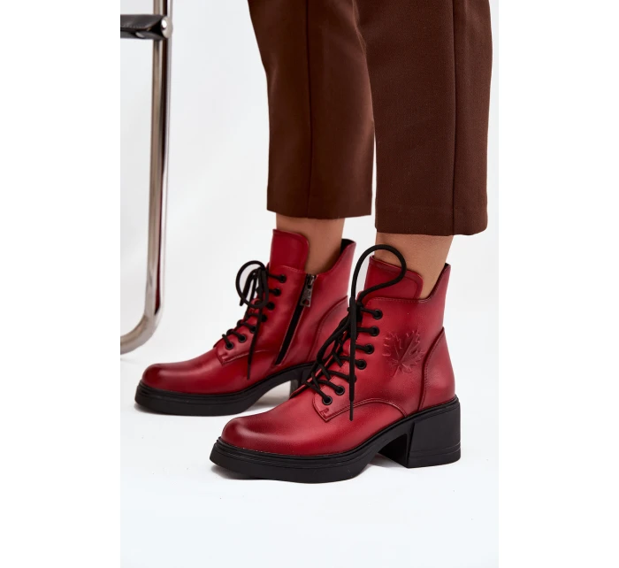 Kožené dámské boty Vinceza – červené, zateplené, na širokém podpatku Kožené dámské boty Vinceza – červené, zateplené, na širokém podpatku