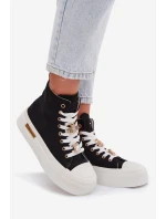 Dámské plátěné tenisky na platformě s ozdobnými připínkami – černé Gracella