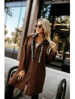 632-2 Ležérní kabát se zipem a módními detaily - čokoládový