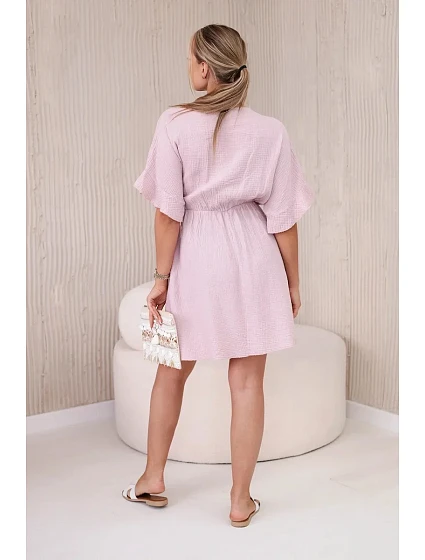 Mušelínové šaty s pasem tmavě růžová