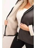 Dámská bunda Plus Size s kapucí a model 21439198 grafitová - K-Fashion