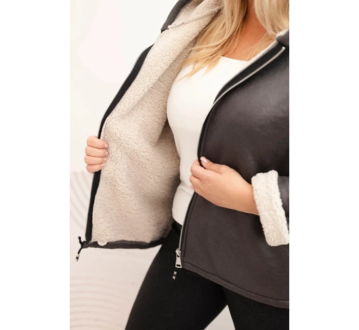 Dámská bunda Plus Size s kapucí a model 21439198 grafitová - K-Fashion