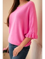 Dámský svetr typu model 21949268 s kulatým výstřihem růžový - K-Fashion
