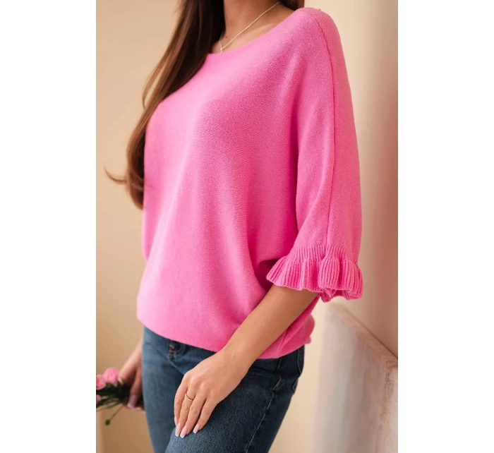 Dámský svetr typu model 21949268 s kulatým výstřihem růžový - K-Fashion