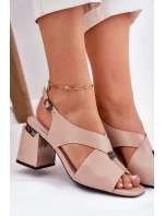 Elegantní Dámské Sandály Na Podpatku model 21695150 Béžové - VINCEZA