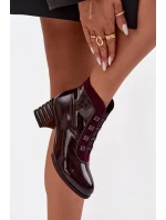 Lakované dámské kotníky z pravé kůže na podpatku D&A CR52-696 bordó