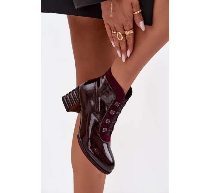 Lakované dámské kotníky z pravé kůže na podpatku D&A CR52-696 bordó