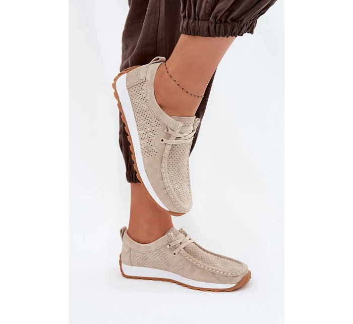 Dámské polobotky z přírodního semiše béžové model 22091763 - EVENTO