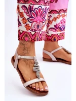 Kožené sandály s ozdobným hadem S.Barski Béžový Kožené sandály s ozdobným hadem S.Barski Béžový