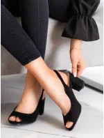 Pěkné sandály černé dámské na širokém podpatku Pěkné sandály černé dámské na širokém podpatku