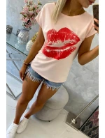 Halenka s potiskem rtů, pudrově růžová Halenka s potiskem rtů, pudrově růžová