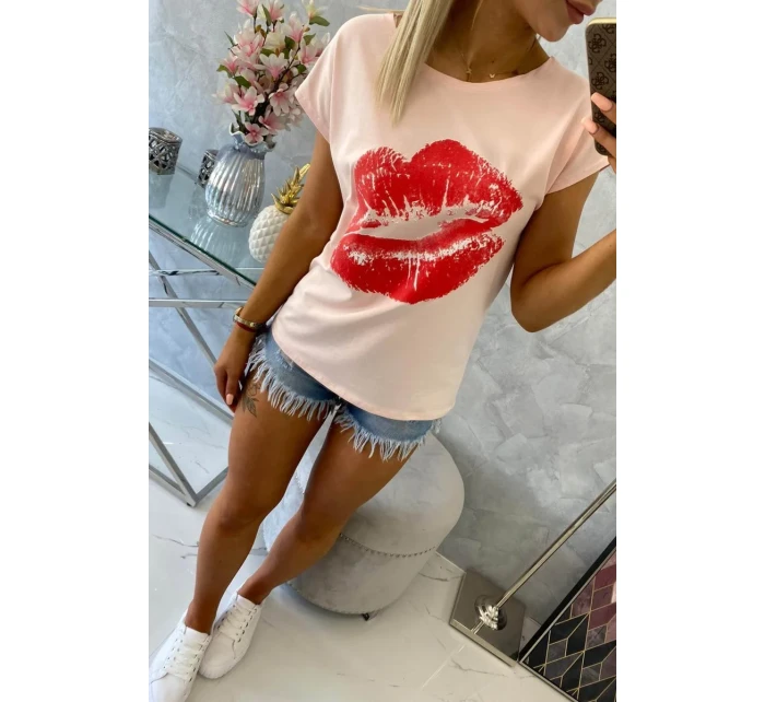 Halenka s potiskem rtů, pudrově růžová Halenka s potiskem rtů, pudrově růžová