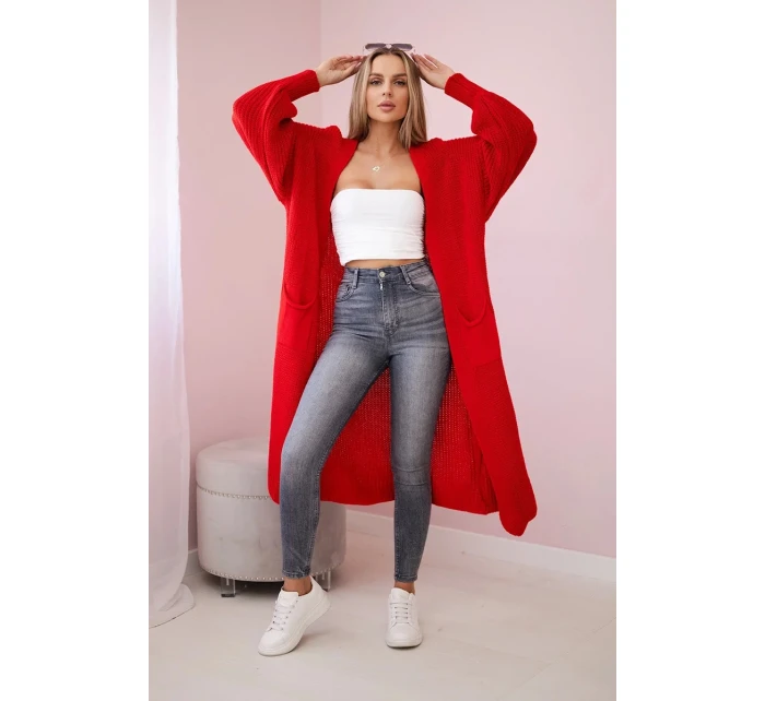 Svetr dlouhý kardigan červený Svetr dlouhý kardigan červený