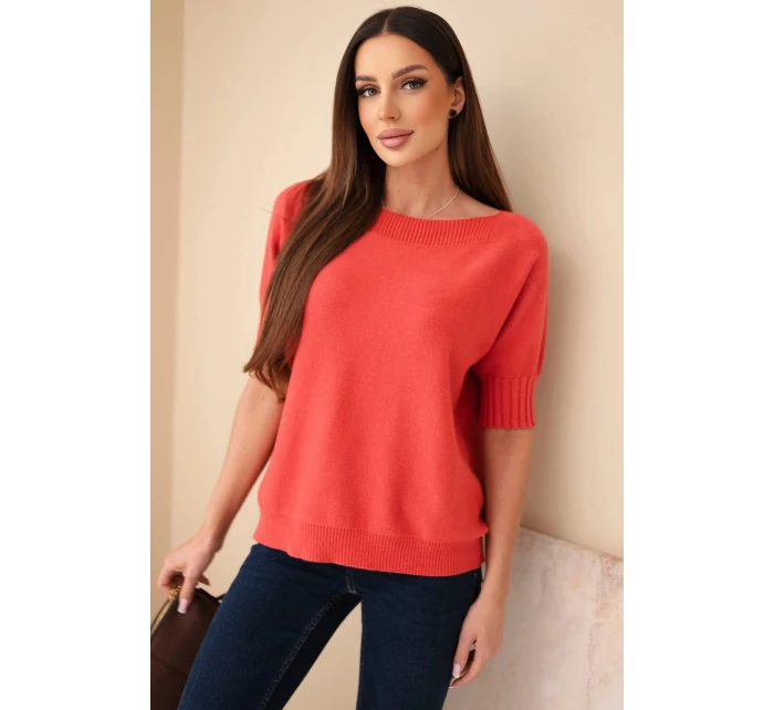 Svetr dámský z viskózy s krátkým rukávem malinový