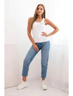 Dámský žebrovaný top z bavlny s květinovou aplikací bílá Dámský žebrovaný top z bavlny s květinovou aplikací bílá