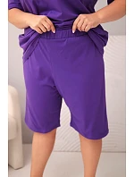 Dámská bavlněná souprava Plus Size s halenkou a šortkami fialová