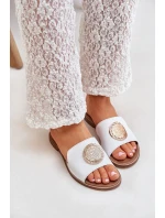 Kožené Pantofle S Dekorací Na Plochém Podpatku Bílé Zazoo model 21682298 - Boto Kožené Pantofle S Dekorací Na Plochém Podpatku Bílé Zazoo model 21682298 - Boto