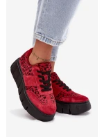 Semišové zateplené dámské tenisky na masivní platformě  Červené model 21707654 - VINCEZA