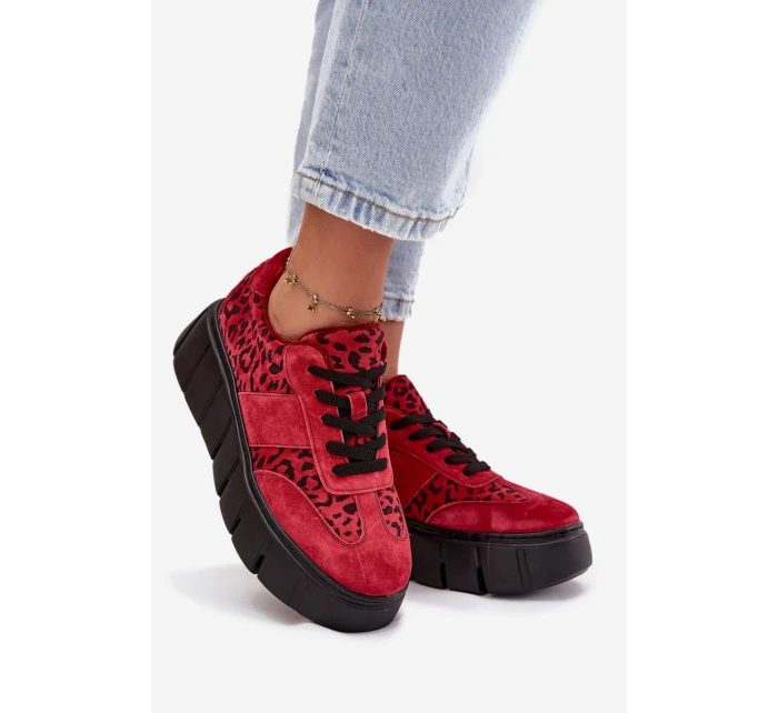 Semišové zateplené dámské tenisky na masivní platformě  Červené model 21707654 - VINCEZA