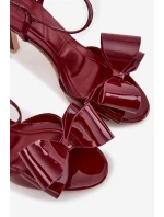 Lakované sandály na podpatku s mašlí Bordó Noliva Lakované sandály na podpatku s mašlí Bordó Noliva