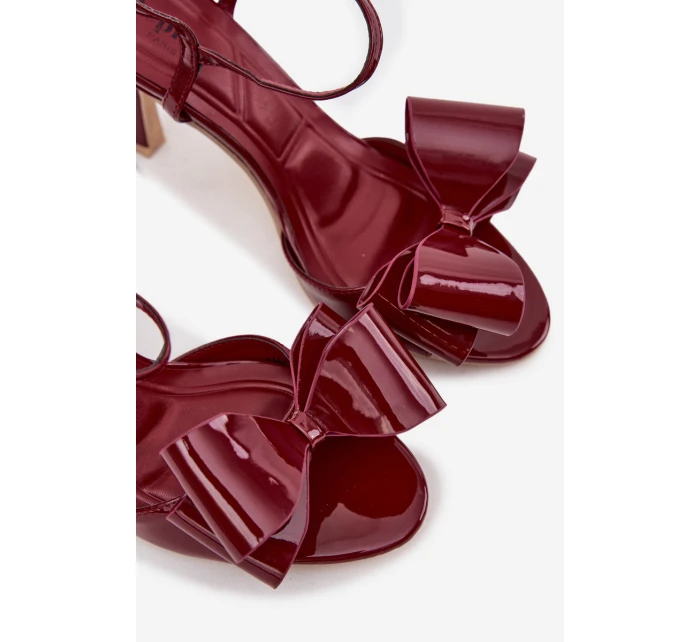 Lakované sandály na podpatku s mašlí Bordó Noliva Lakované sandály na podpatku s mašlí Bordó Noliva