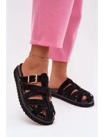 Dámské pantofle s pásky a zlatým sponou Černé model 21943458 - Boto